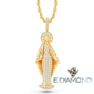 10k Solid Gold 2.5 Carat Natural Diamond Holy Mary Statue Pendant